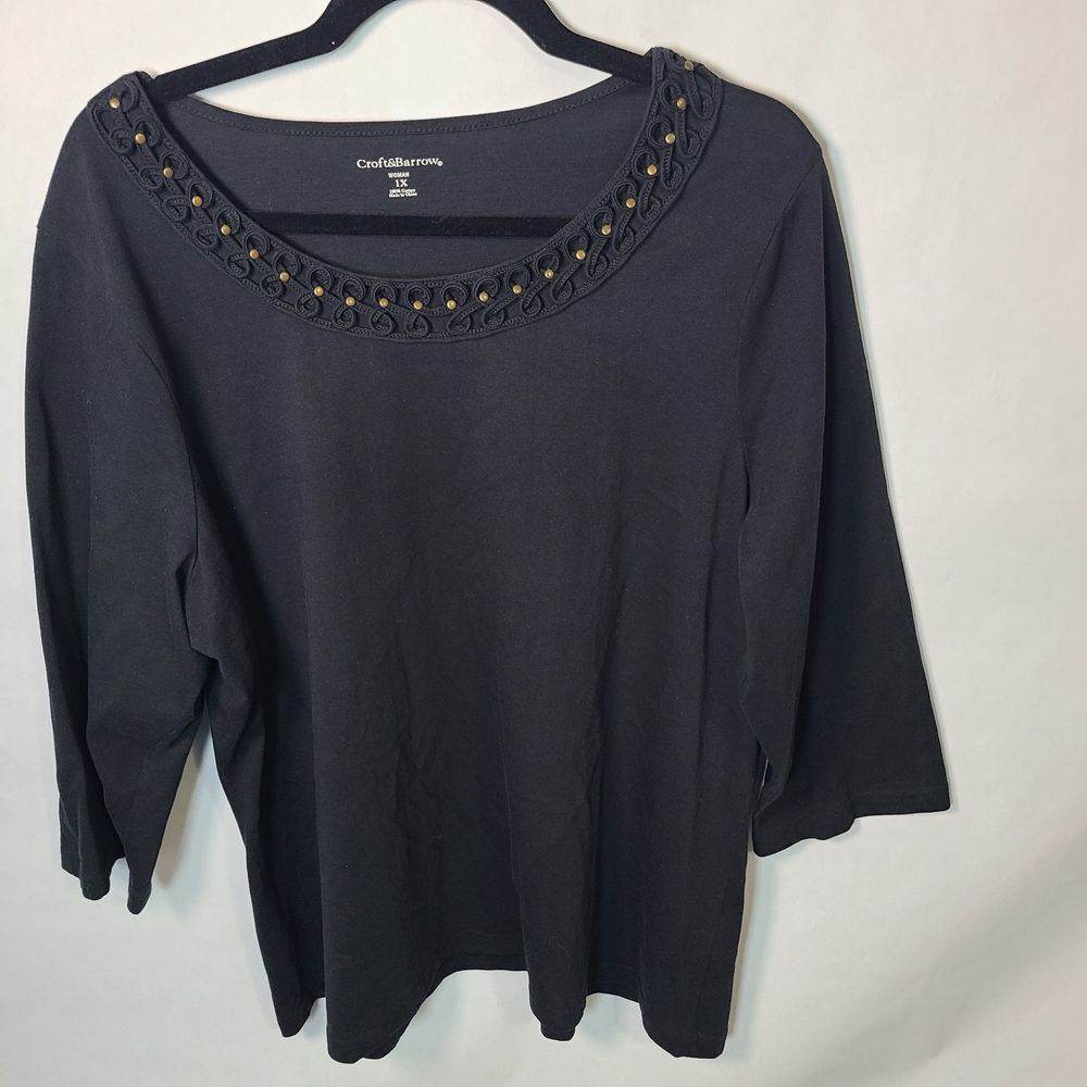 Croft And Barrow 1X Black Blouse With Stud Design Women's Top
